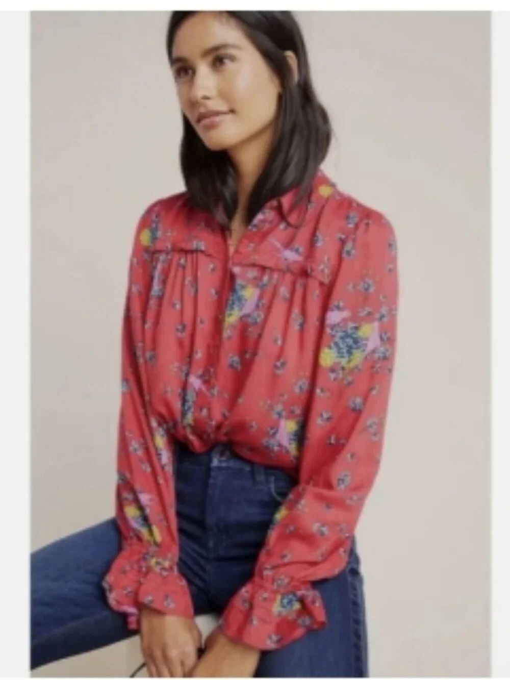 Like New! MAEVE Fredricka Buttondown Smocked Sleeve Blouse Size 12